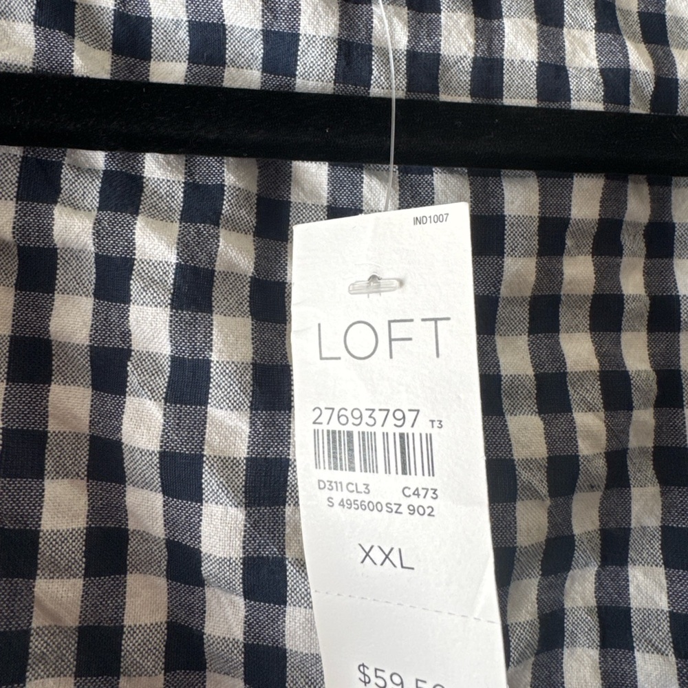 LOFT Gingham Wrap Top Navy White Peplum Tie Waist NWT XXL - Picture 5 of 5
